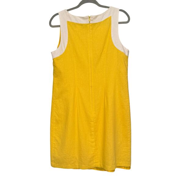 Jessica J Howard Sleeveless Linen Yellow White Shift Dress 12 Wide Lace Preppy - Picture 9 of 13